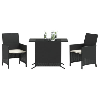 3-Delige Bistroset Met Kussens Poly Rattan Zwart