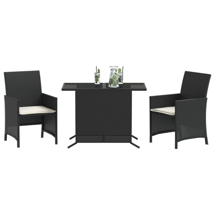 3-Delige Bistroset Met Kussens Poly Rattan Zwart