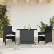 3-piece Bistro Set with cushions poly rattan black
