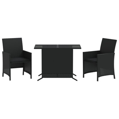 3-Delige Bistroset Met Kussens Poly Rattan Zwart