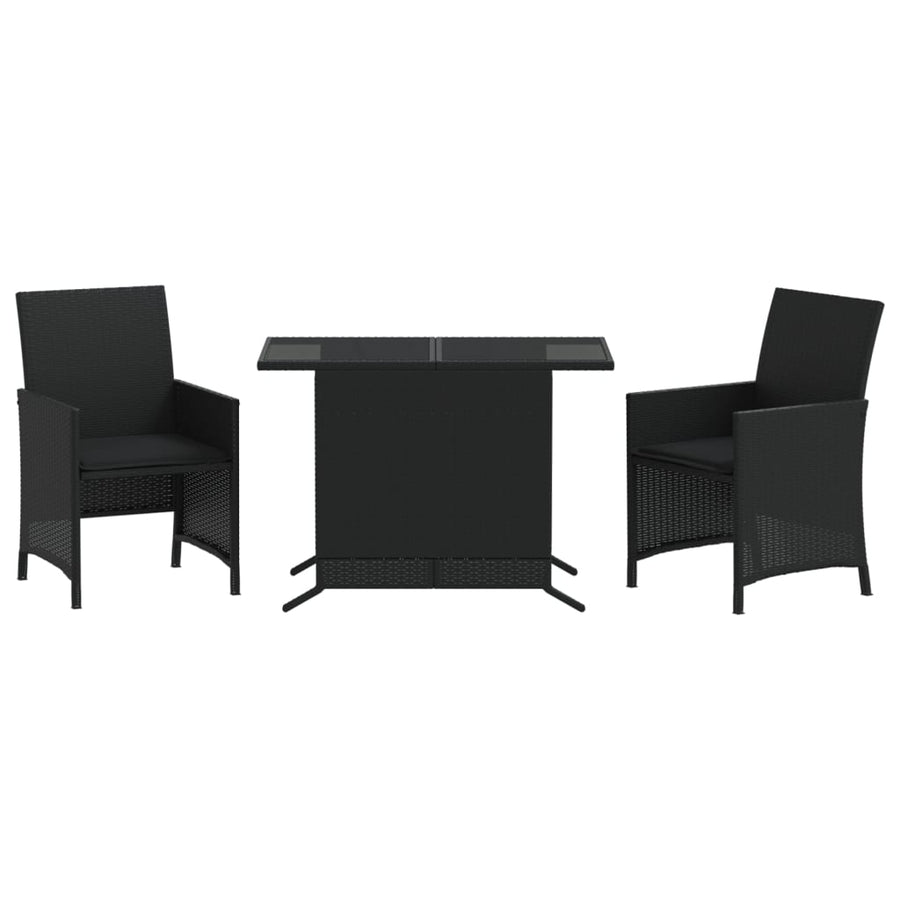 3-Delige Bistroset Met Kussens Poly Rattan Zwart