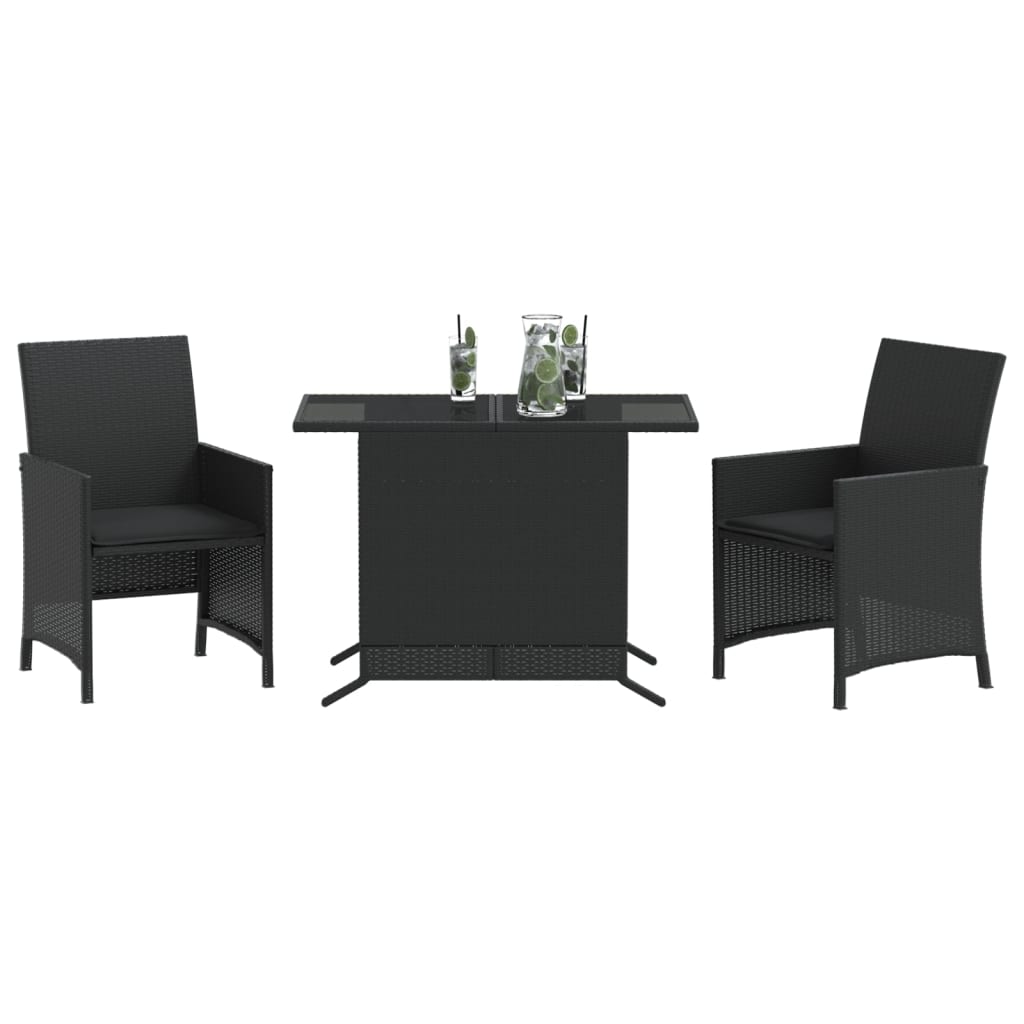 3-Delige Bistroset Met Kussens Poly Rattan Zwart