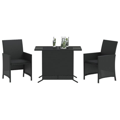 3-Delige Bistroset Met Kussens Poly Rattan Zwart