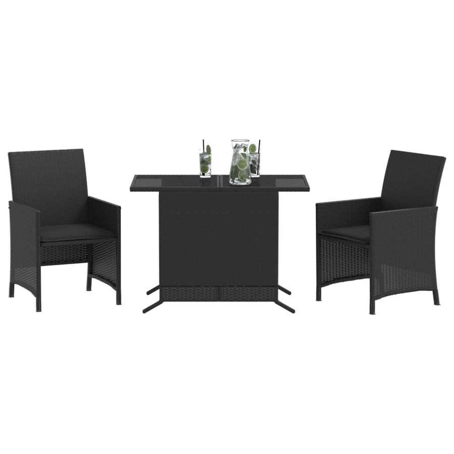 3-Delige Bistroset Met Kussens Poly Rattan Zwart