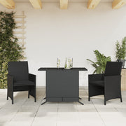 3-piece Bistro Set with cushions poly rattan black