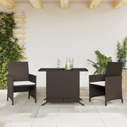 3-piece Bistro Set with Cushions, poly rattan brown
