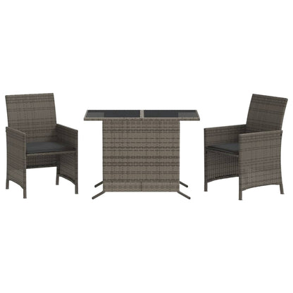3-Delige Bistroset Met Kussens Poly Rattan Grijs