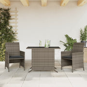 3-piece Bistro Set with Cushions, poly rattan grey