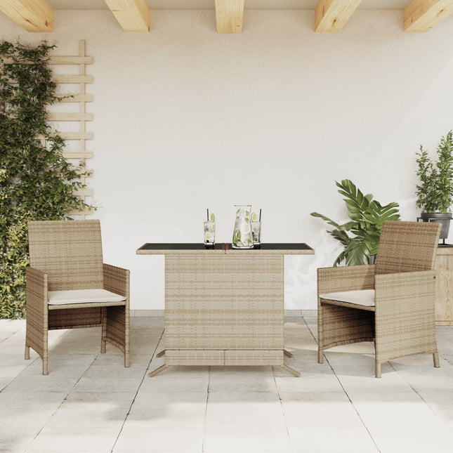 3-Delige Bistroset Met Kussens Poly Rattan Beige