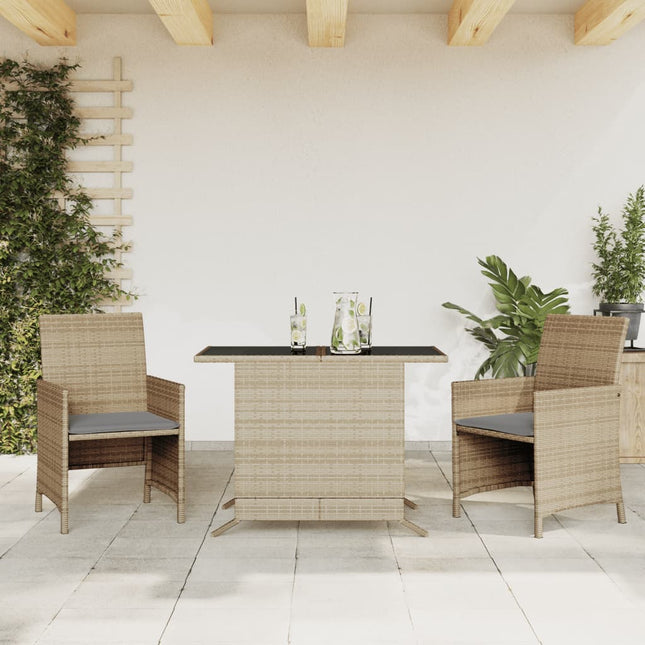 3-Delige Bistroset Met Kussens Poly Rattan Gemengd Beige