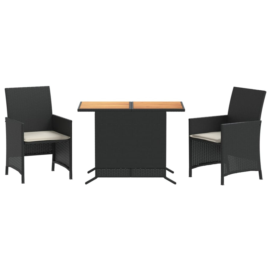 3-Delige Bistroset Met Kussens Poly Rattan Zwart