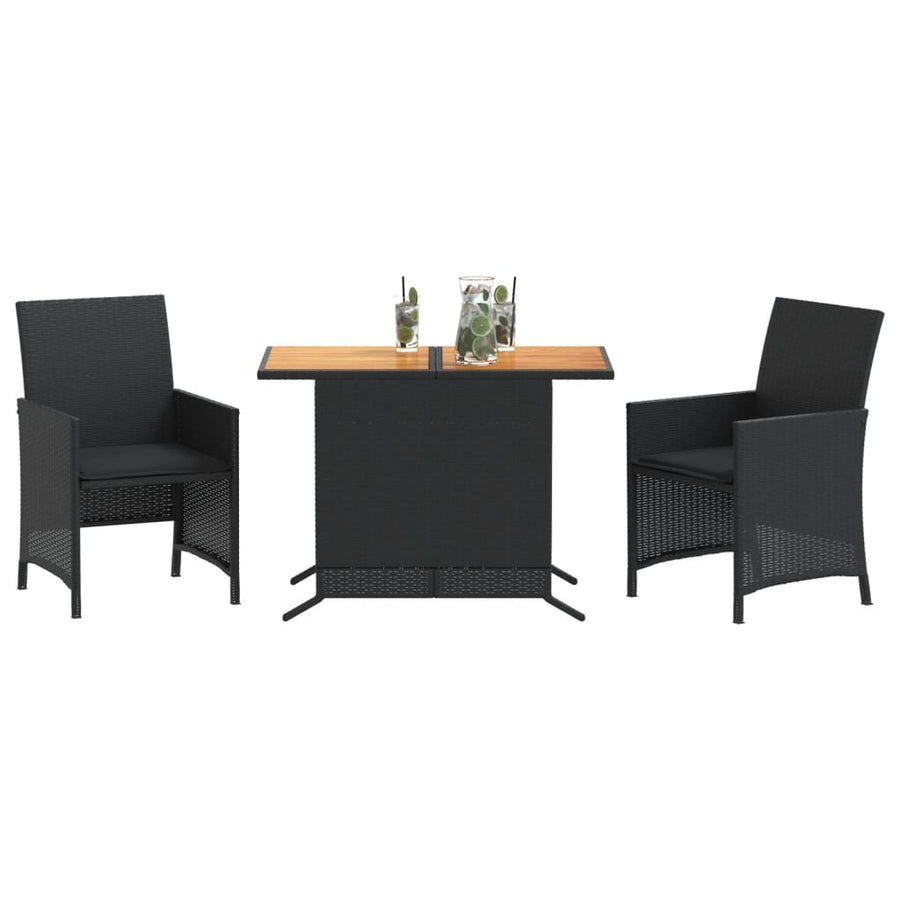 3-Delige Bistroset Met Kussens Poly Rattan Zwart