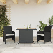 Bistroset 3-delig poly rattan zwart acaciahout
