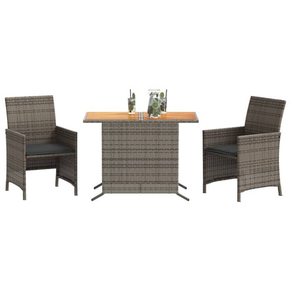 3-Delige Bistroset Met Kussens Poly Rattan Grijs
