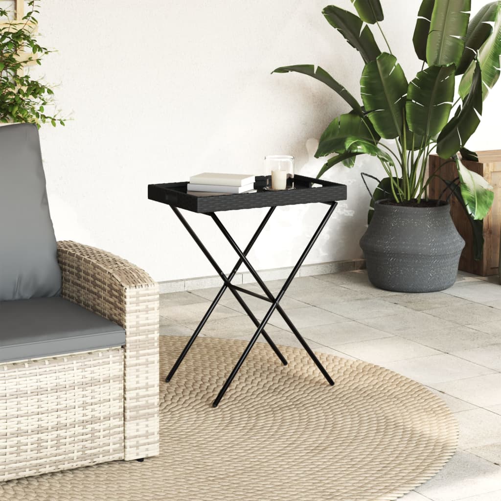 Dienbladtafel inklapbaar 65x40x75 cm poly rattan Zwart
