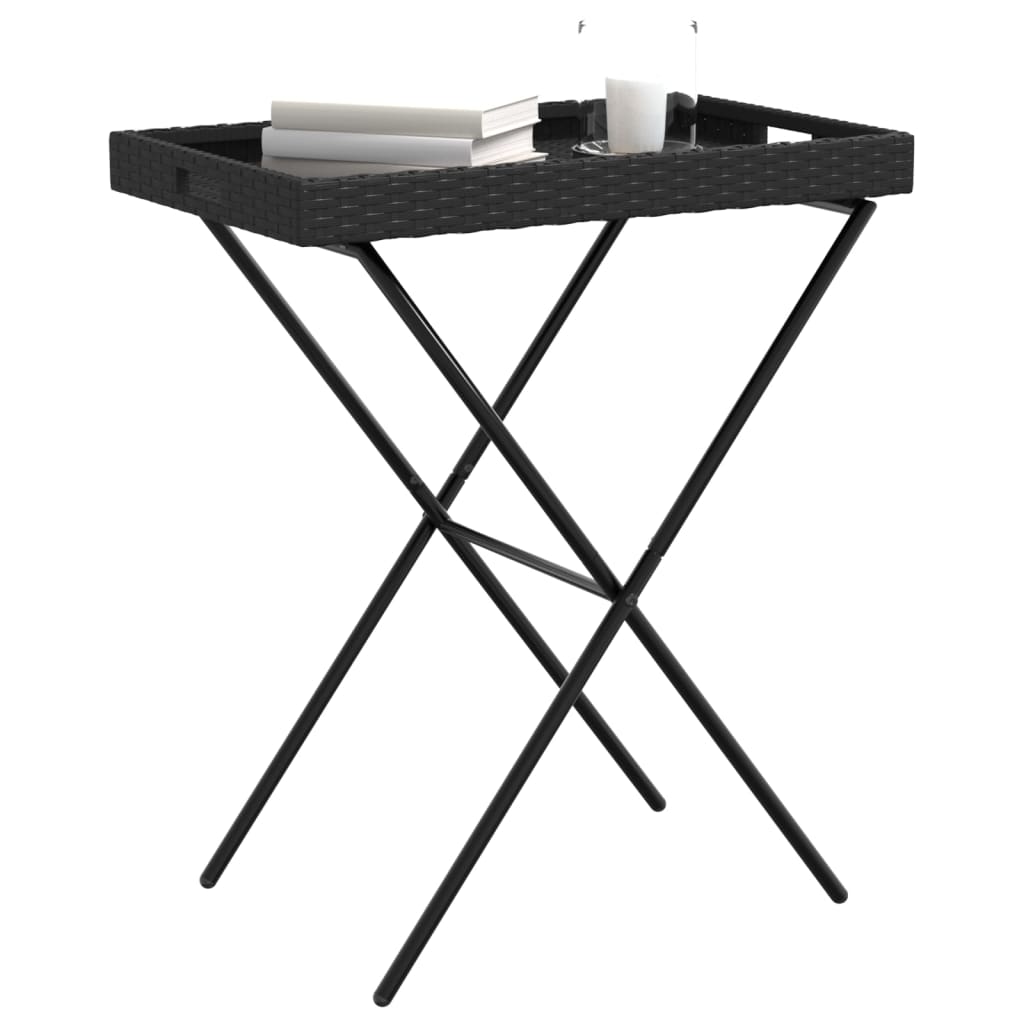 Dienbladtafel inklapbaar 65x40x75 cm poly rattan Zwart