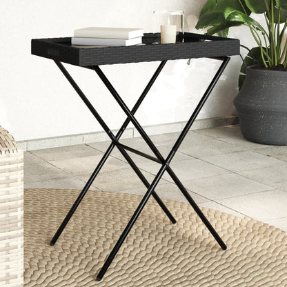 Dienbladtafel inklapbaar 65x40x75 cm poly rattan Zwart