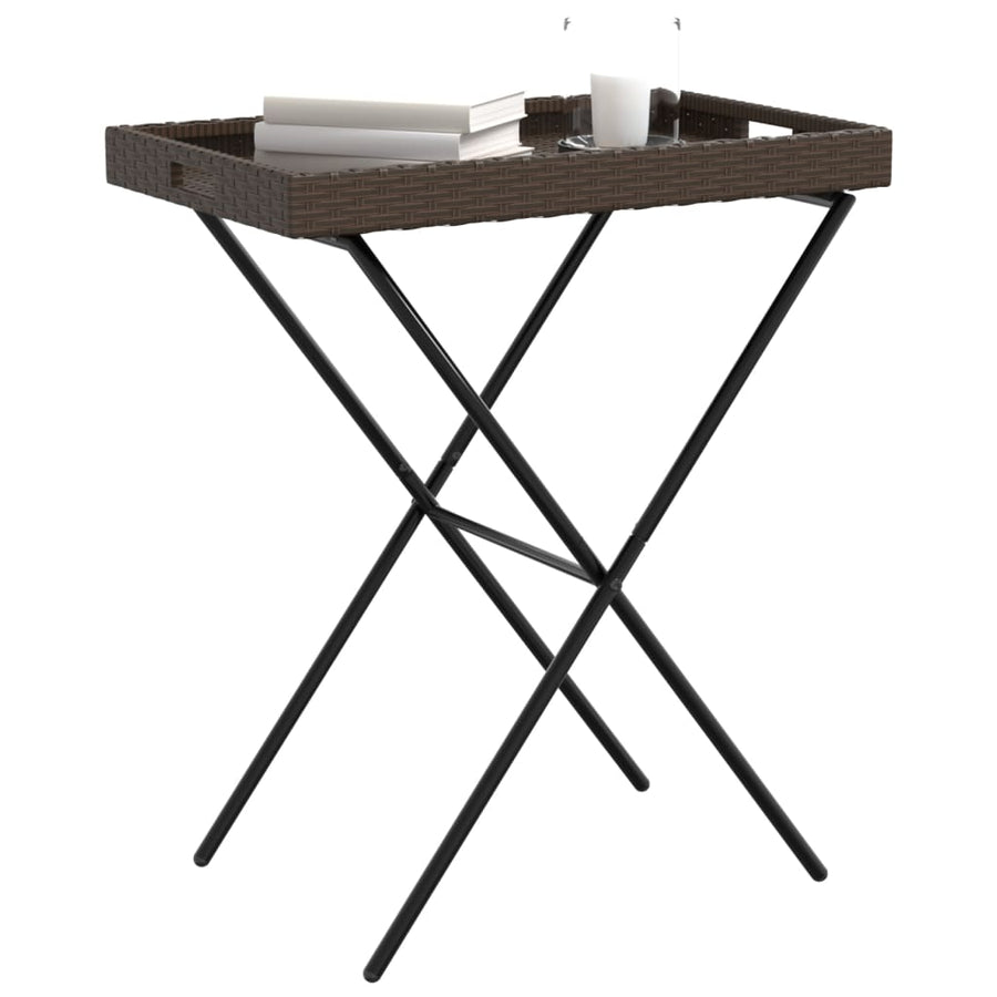 Dienbladtafel Inklapbaar 65X40X75 Cm Poly Rattan Bruin