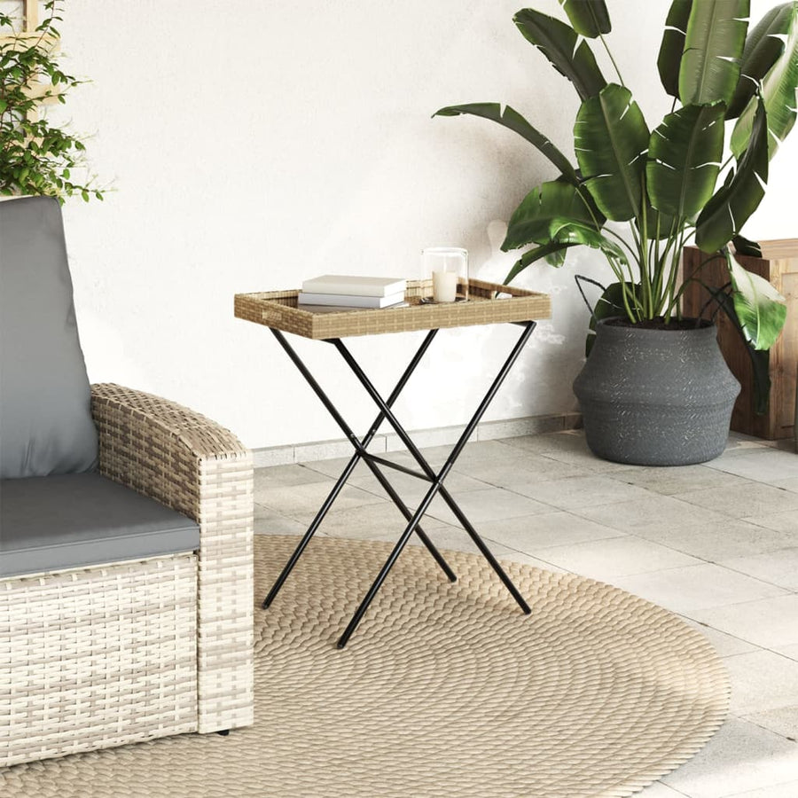 Dienbladtafel inklapbaar 65x40x75 cm poly rattan Beige
