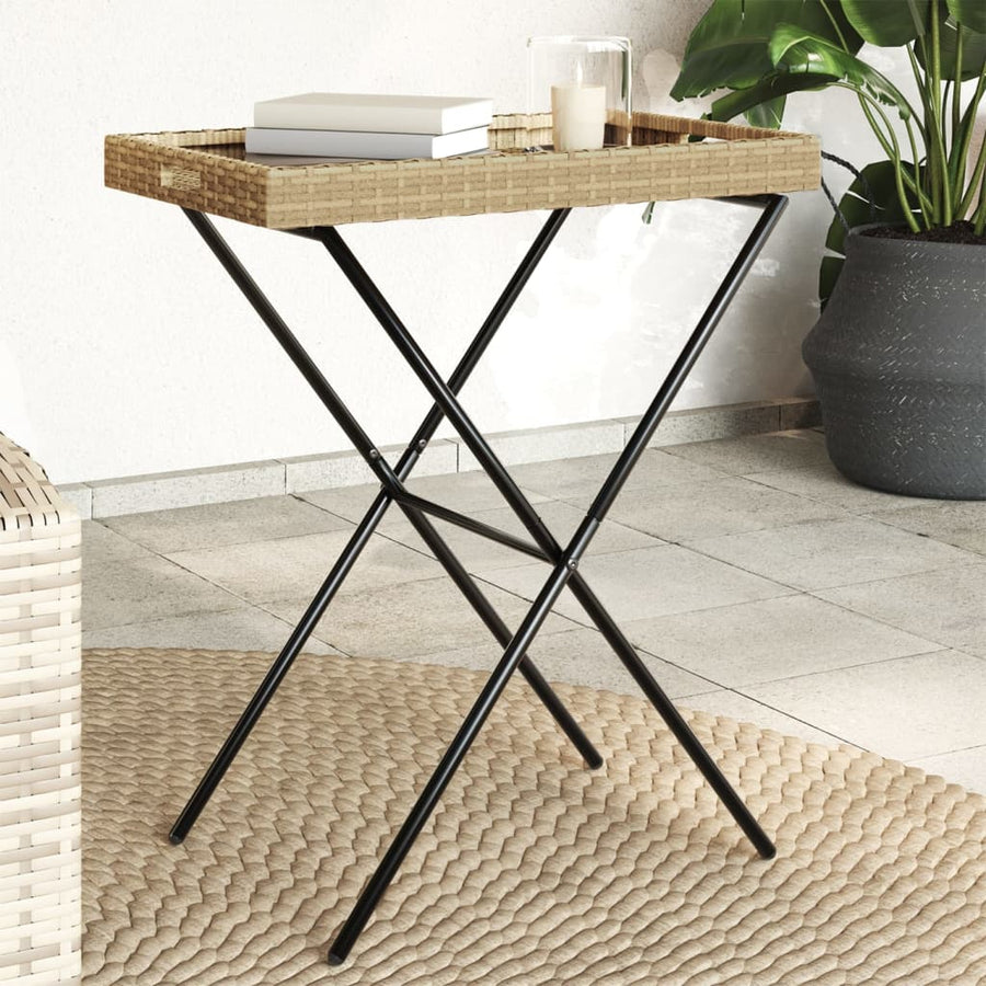 Dienbladtafel inklapbaar 65x40x75 cm poly rattan Beige