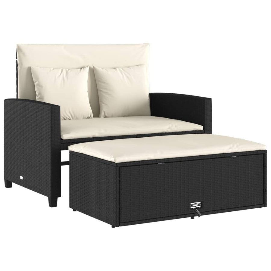 Tuinbank 2-Zits Met Kussens Poly Rattan Zwart en crème