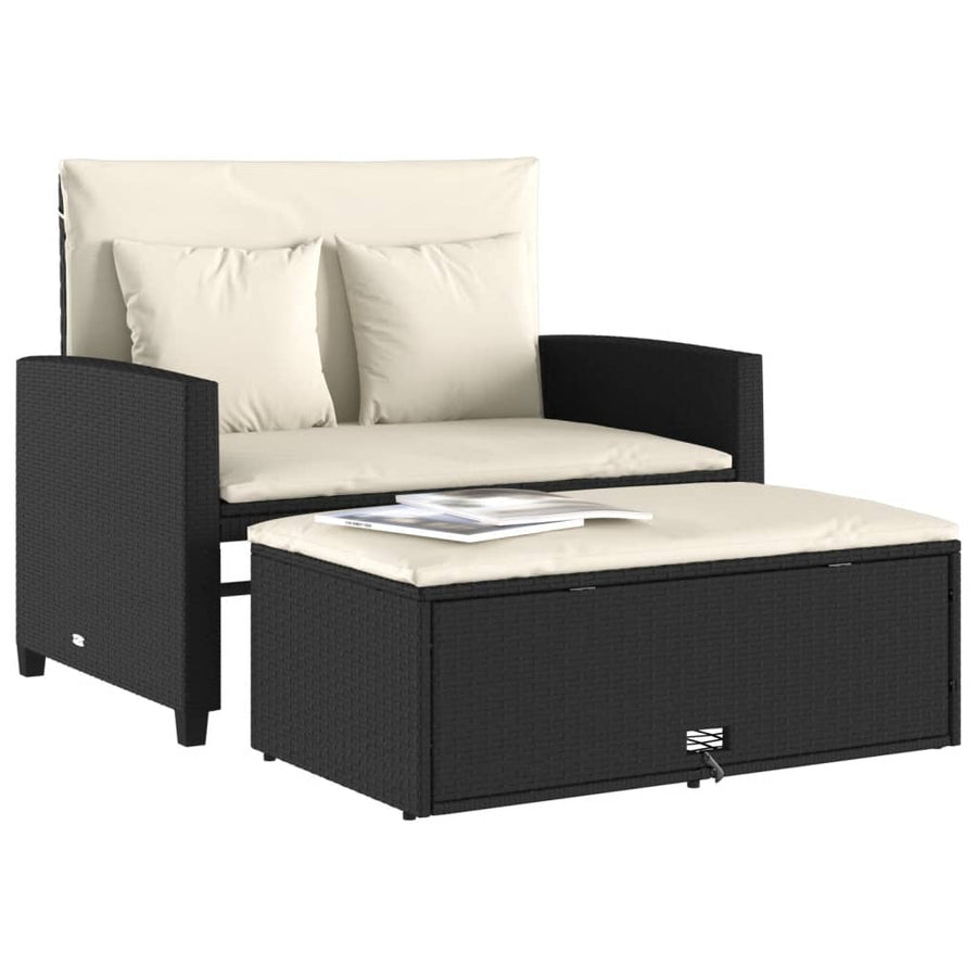 Tuinbank 2-Zits Met Kussens Poly Rattan Zwart en crème