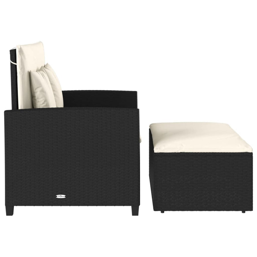 Tuinbank 2-Zits Met Kussens Poly Rattan Zwart en crème