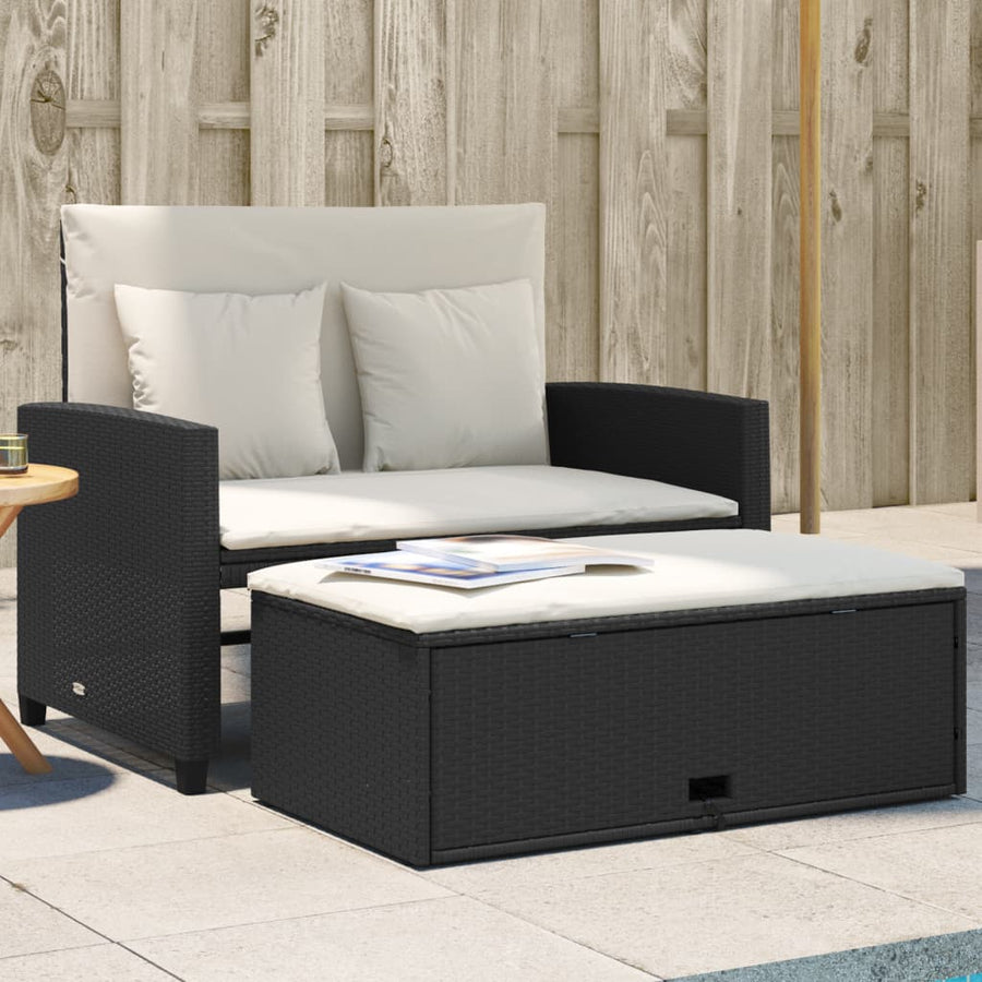 Tuinbank 2-Zits Met Kussens Poly Rattan Zwart en crème