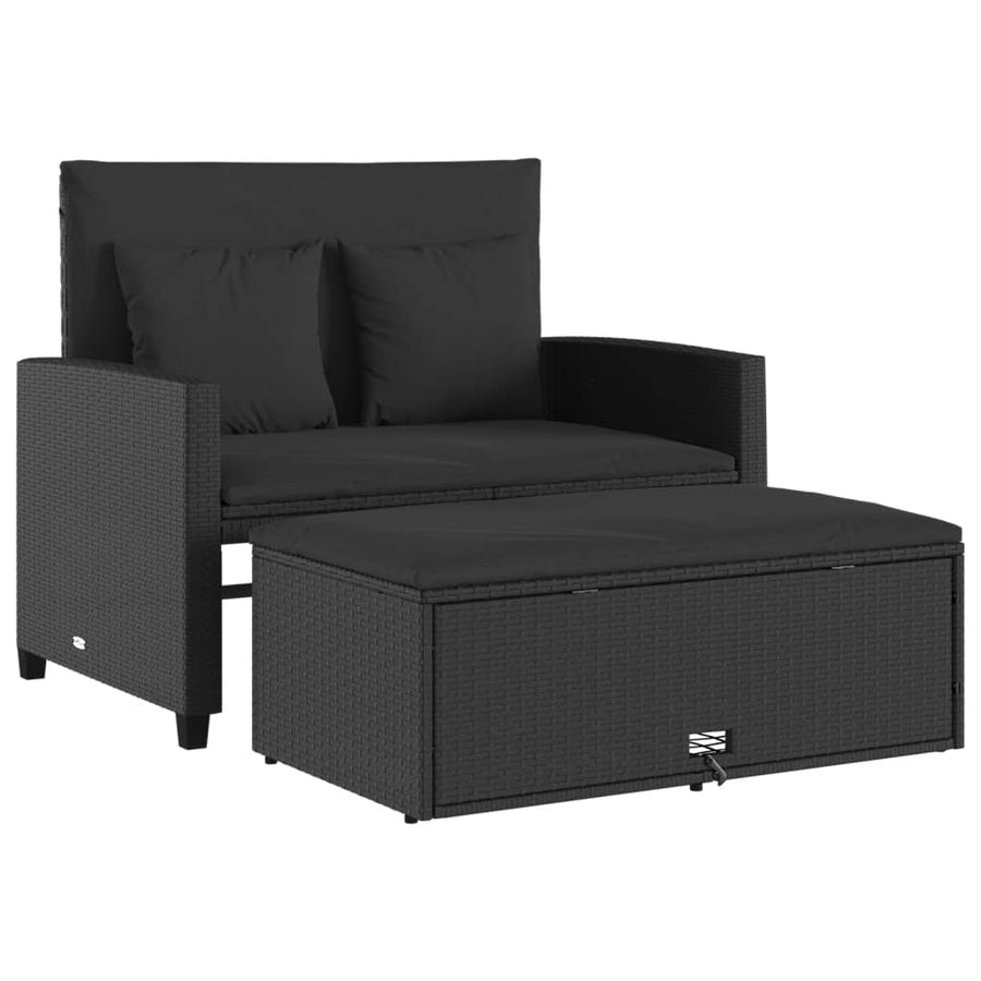 Tuinbank 2-Zits Met Kussens Poly Zwart Rattan