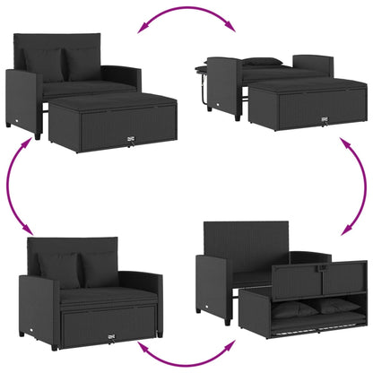 Tuinbank 2-Zits Met Kussens Poly Zwart Rattan