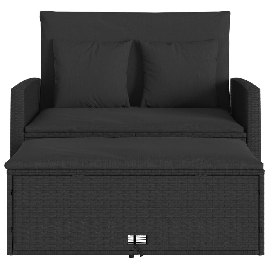 Tuinbank 2-Zits Met Kussens Poly Zwart Rattan