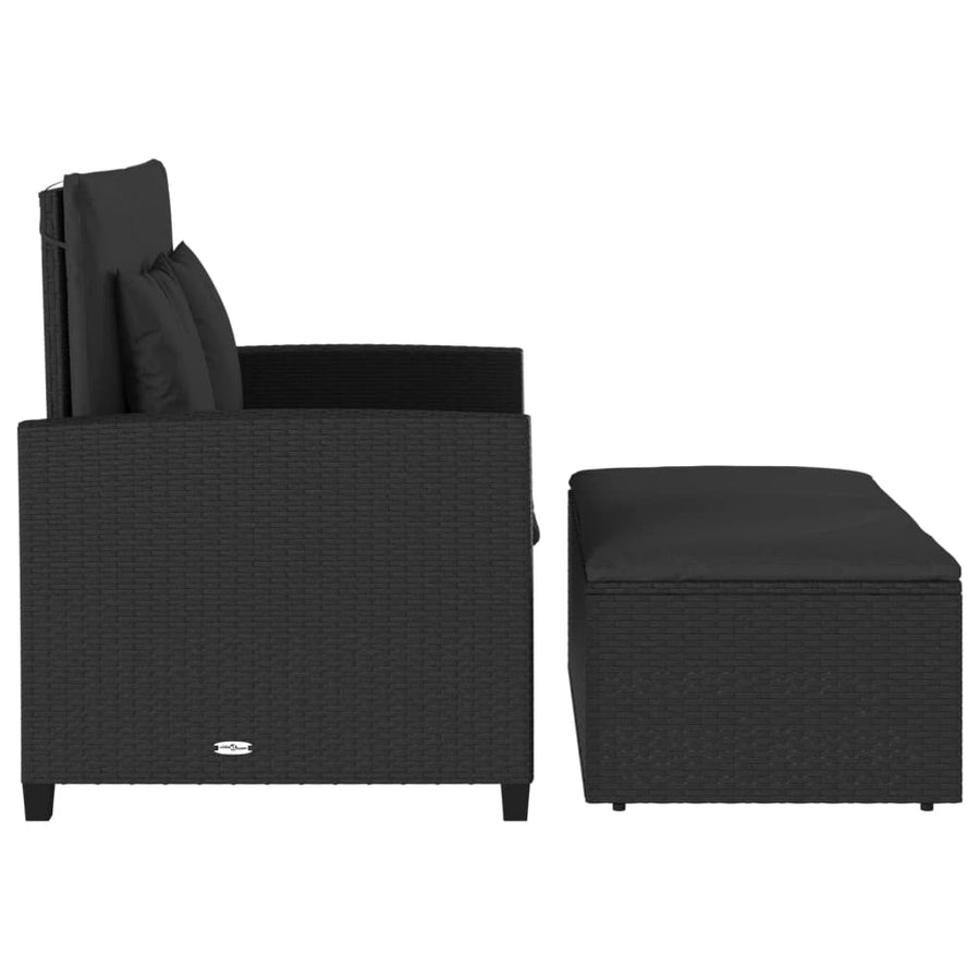 Tuinbank 2-Zits Met Kussens Poly Zwart Rattan