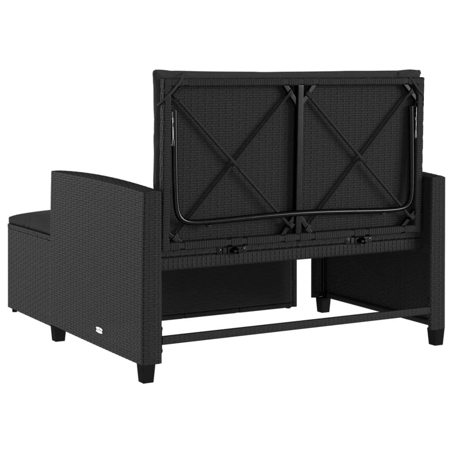 Tuinbank 2-Zits Met Kussens Poly Zwart Rattan