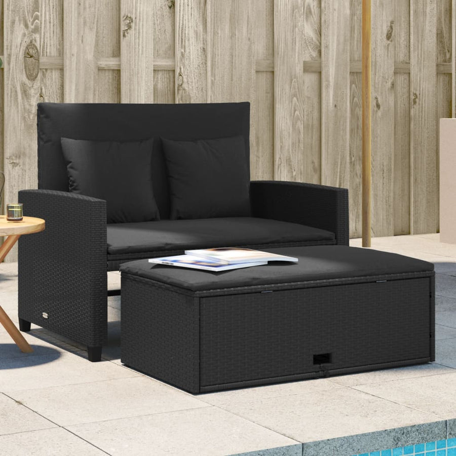 Tuinbank 2-Zits Met Kussens Poly Zwart Rattan