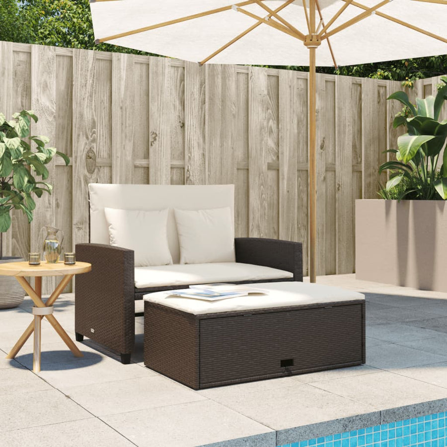 Tuinbank 2-Zits Met Kussens Poly Bruin en crème Rattan