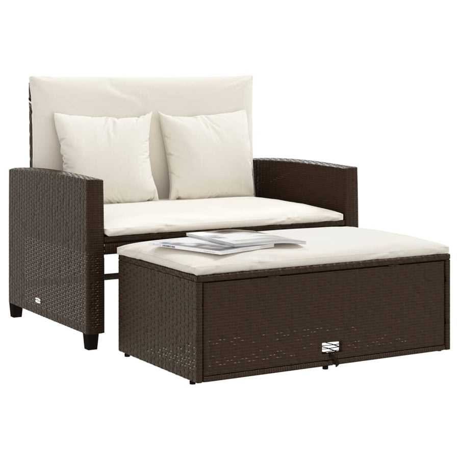 Tuinbank 2-Zits Met Kussens Poly Bruin en crème Rattan