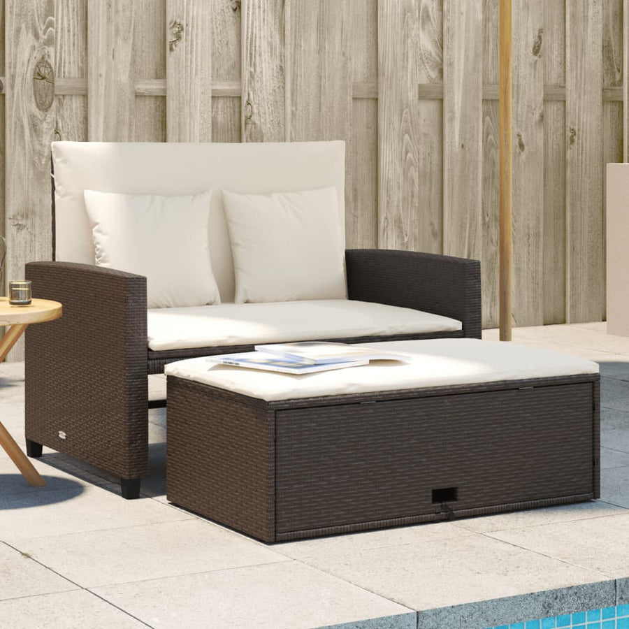 Tuinbank 2-Zits Met Kussens Poly Bruin en crème Rattan