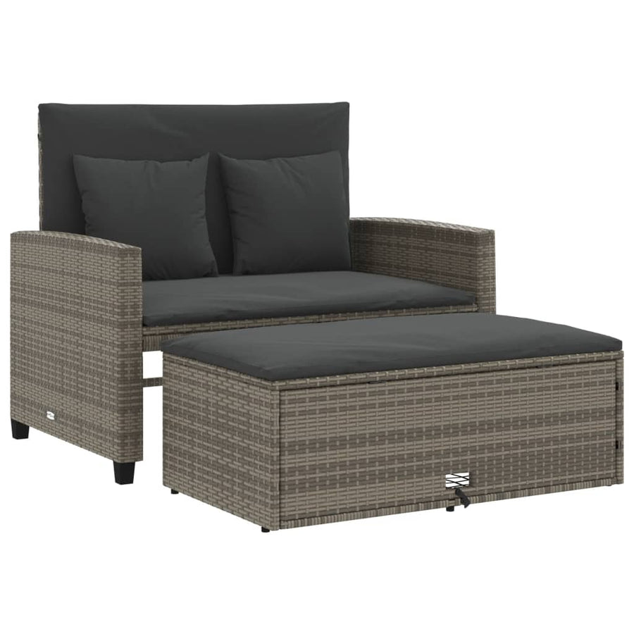 Tuinbank 2-Zits Met Kussens Poly Grijs Rattan
