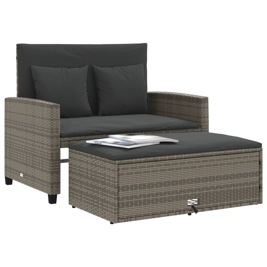 Tuinbank 2-Zits Met Kussens Poly Grijs Rattan