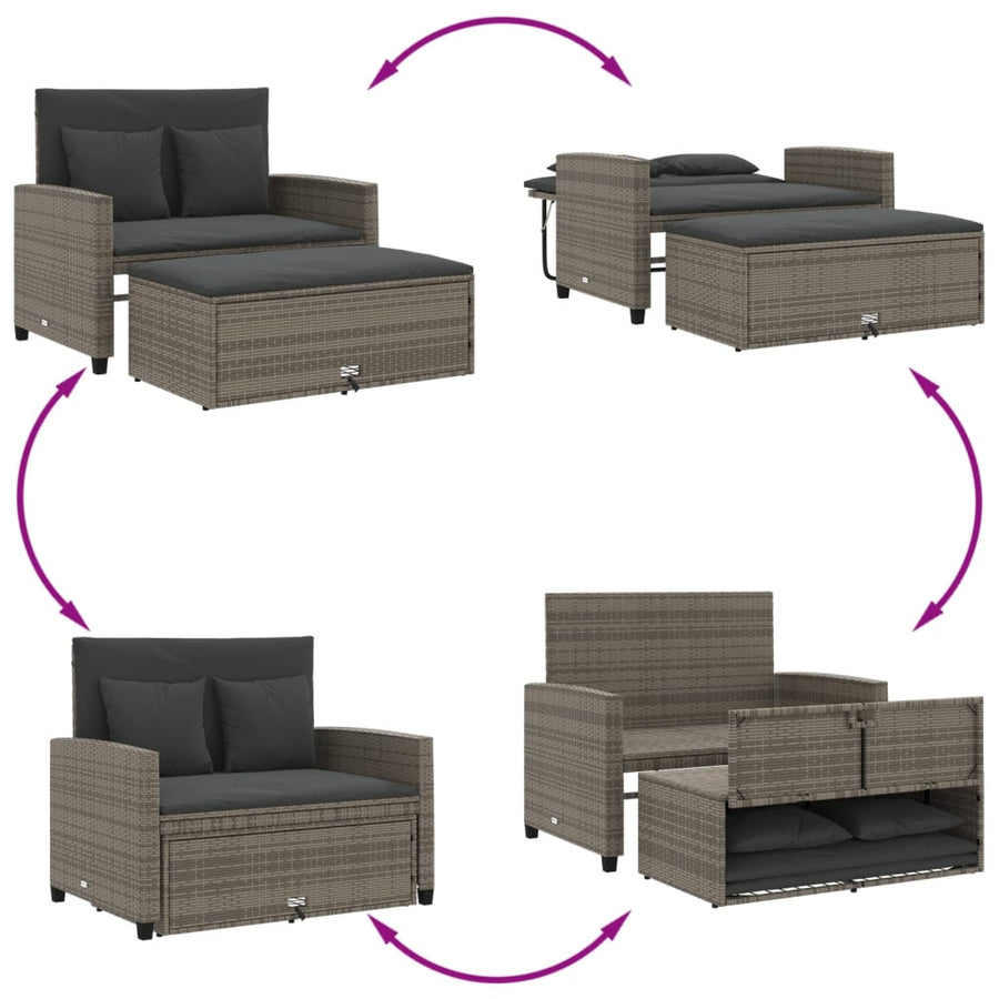 Tuinbank 2-Zits Met Kussens Poly Grijs Rattan