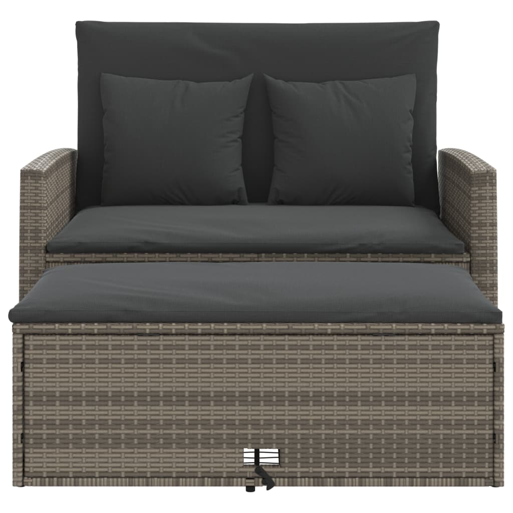 Tuinbank 2-Zits Met Kussens Poly Grijs Rattan