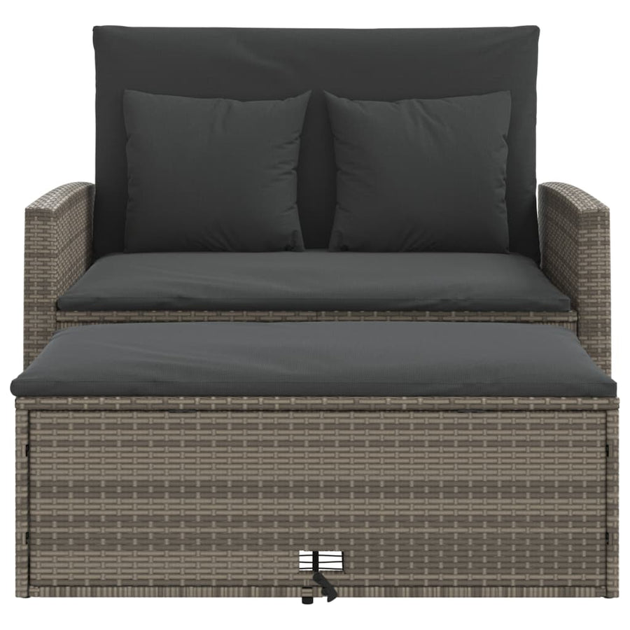 Tuinbank 2-Zits Met Kussens Poly Grijs Rattan
