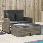 2-Seater Garden Bench with Cushions, Poly Rattan, Grey