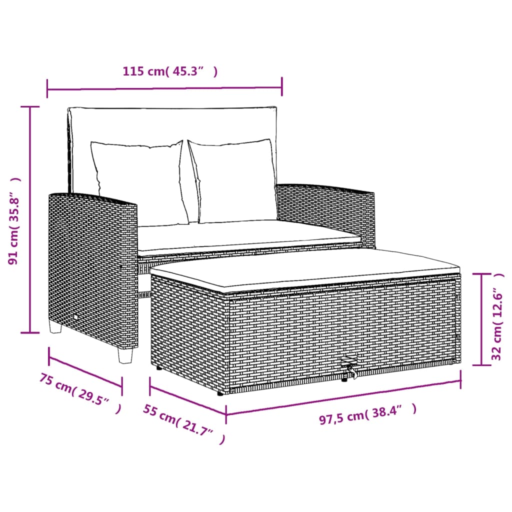 Tuinbank 2-Zits Met Kussens Poly Beige beige and cream Rattan