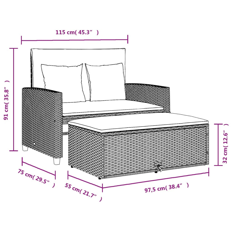 Tuinbank 2-Zits Met Kussens Poly Beige beige and cream Rattan