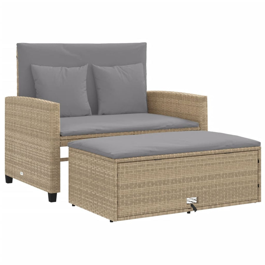 Tuinbank 2-Zits Met Kussens Poly Beige en grijs Rattan