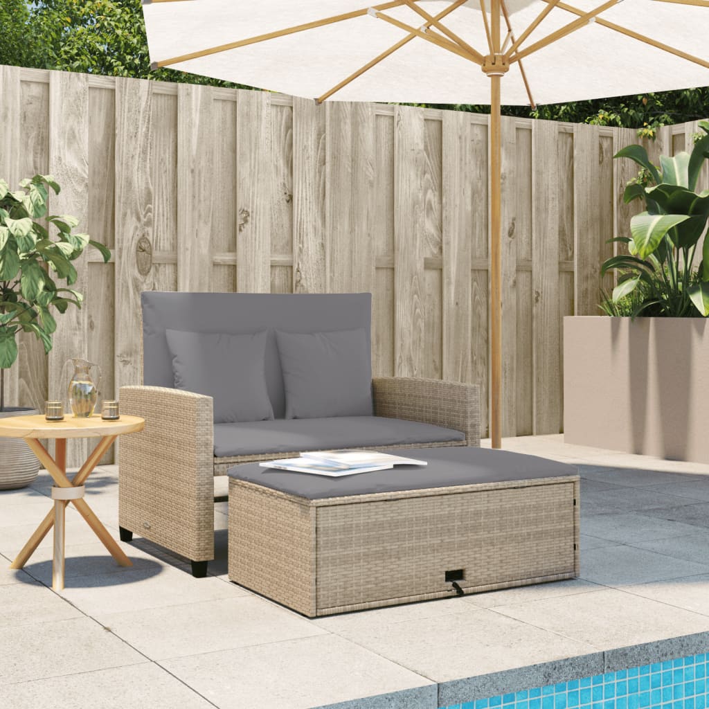 Tuinbank 2-Zits Met Kussens Poly Beige en grijs Rattan
