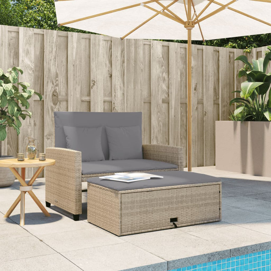 Tuinbank 2-Zits Met Kussens Poly Beige en grijs Rattan