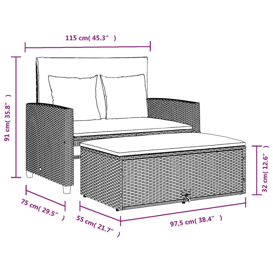 Tuinbank 2-Zits Met Kussens Poly Beige en grijs Rattan