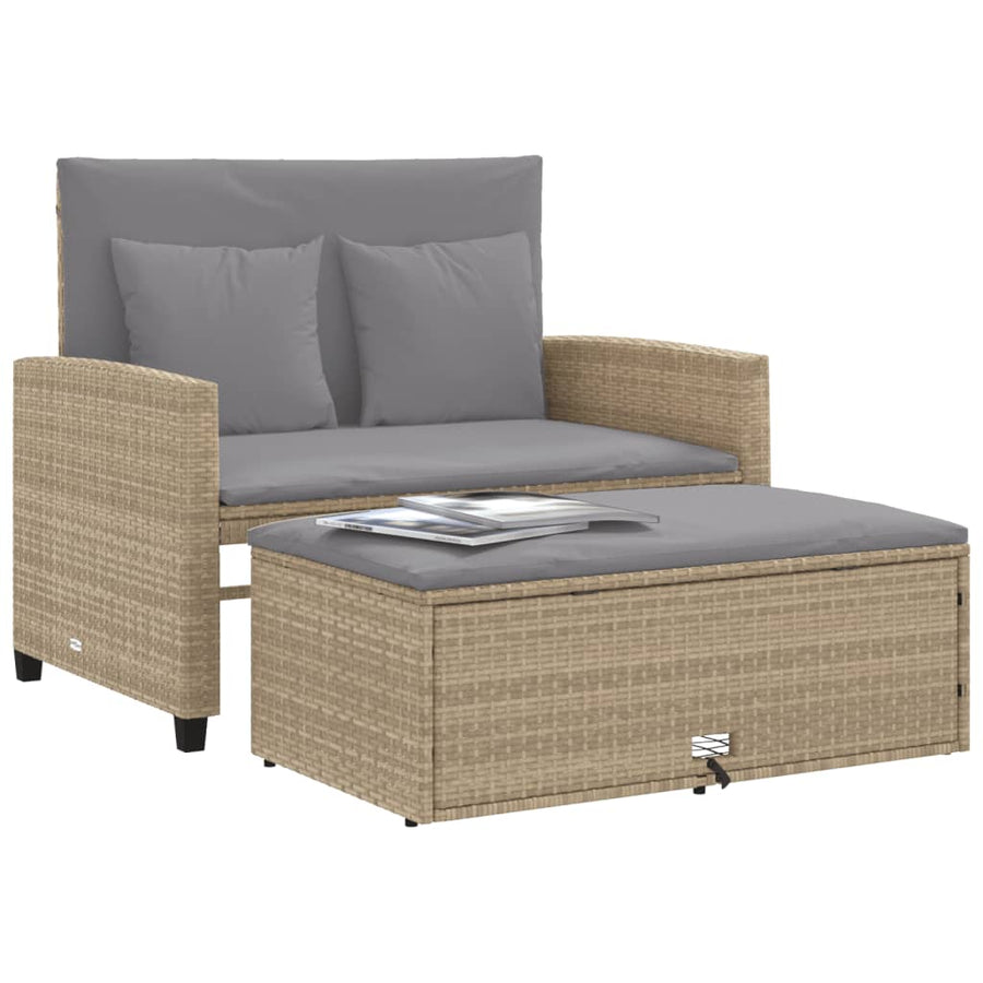 Tuinbank 2-Zits Met Kussens Poly Beige en grijs Rattan